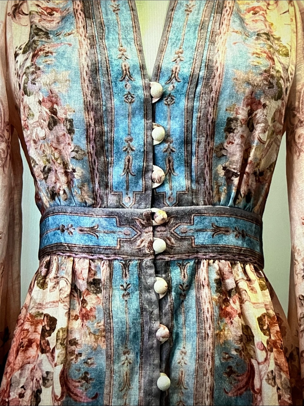 Zimmermann Cream, Blue and Rust Floral Maxi Dress - Picture 3 of 10